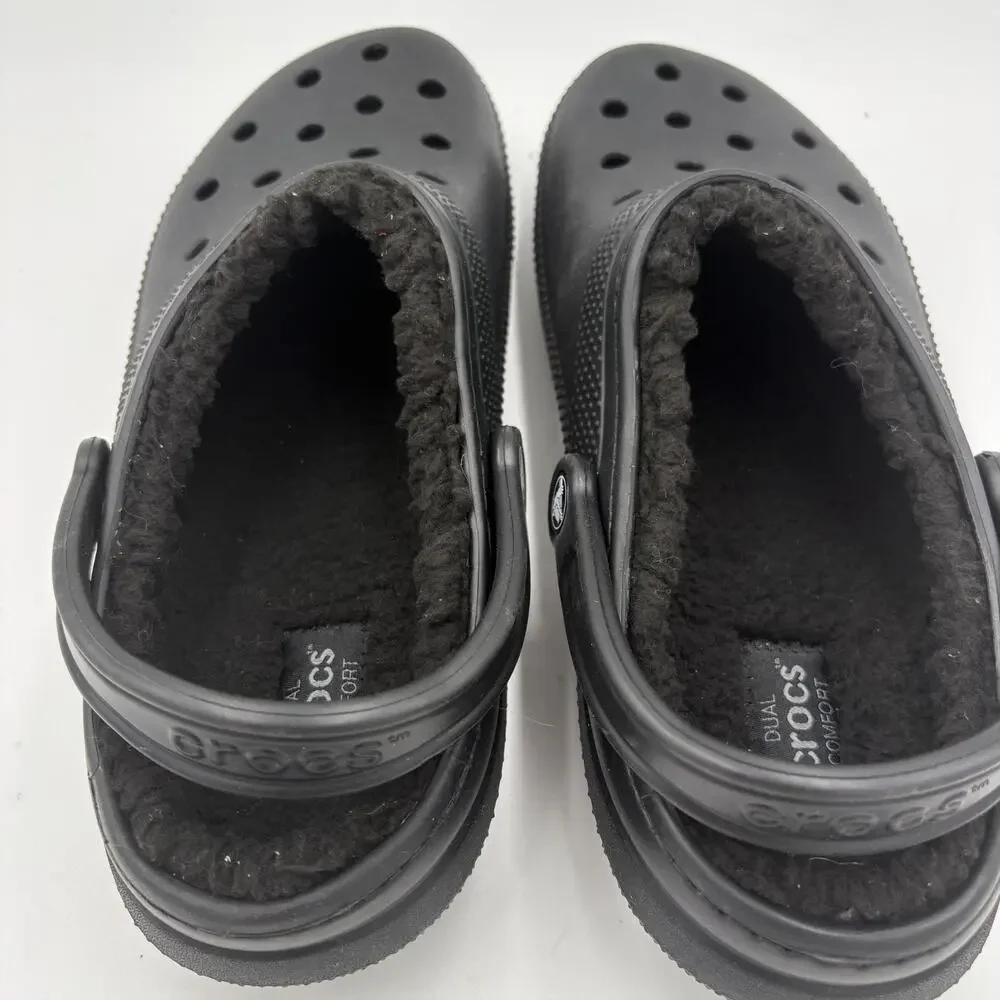 Crocs Classic Men's Size 11 Black Comfort Linned Faux Fur Slip-On Comfort Clogs